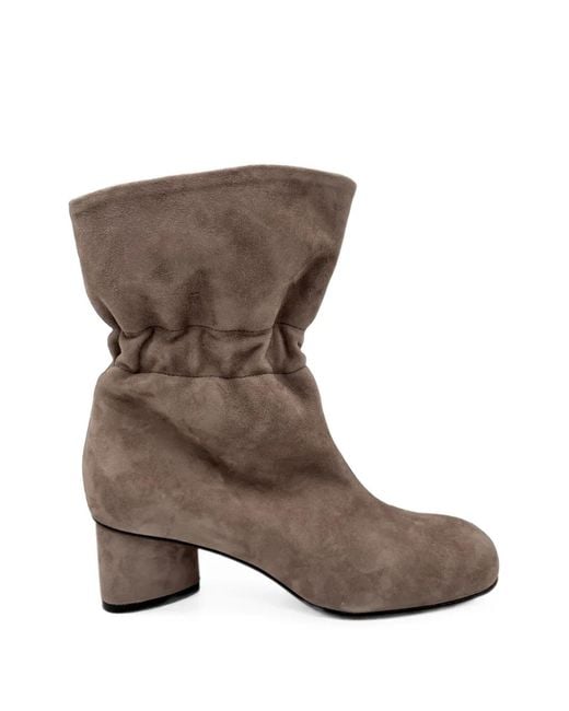 Vic Matié Brown Ruched Calf Suede Ankle Boots