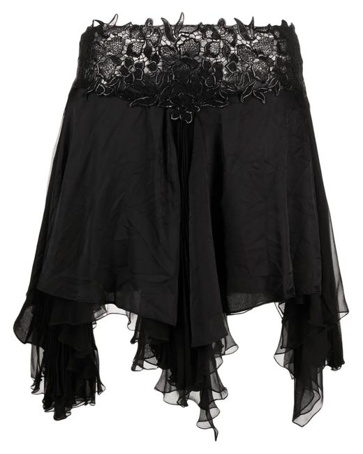 Versace Black Asymmetric Lace-Waistband Skirt