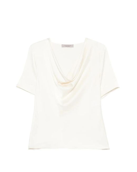 D.exterior White Scoop-Neck Short-Sleeve Top