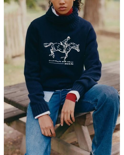 Sporty & Rich Blue Illustration Turtleneck Sweater
