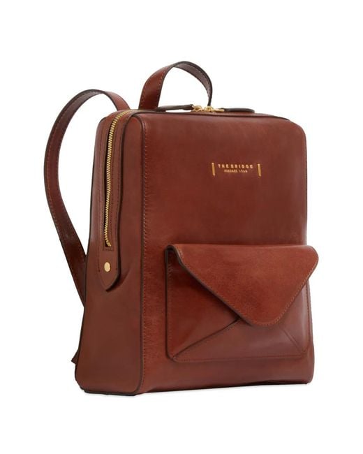 The Bridge Red Frida Front-Pocket Leather Backpack