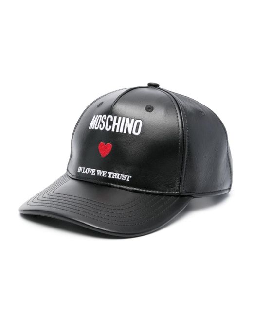 Moschino Leren Pet Met Geborduurd Logo in het Black