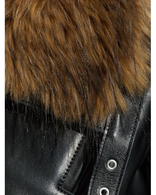 Sacai Black Faux-Fur Collar Leather Jacket for men