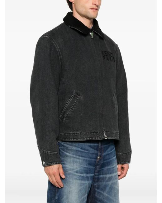 KENZO Black Sherpa-Collar Denim Jacket for men