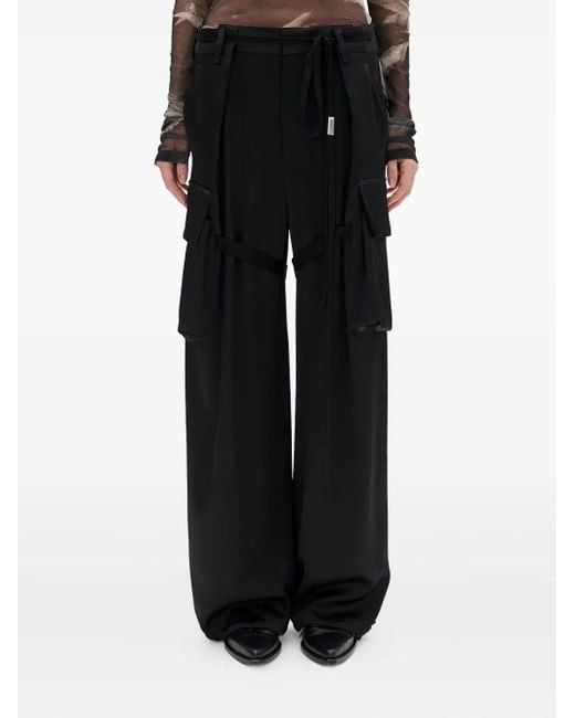 Ann Demeulemeester Black Cargo-Pocket Satin Pants