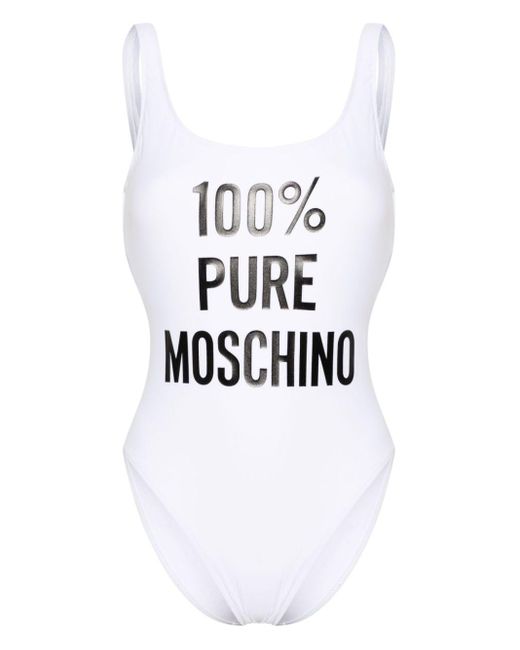 Moschino White Logo-print Open-back Swimsuit