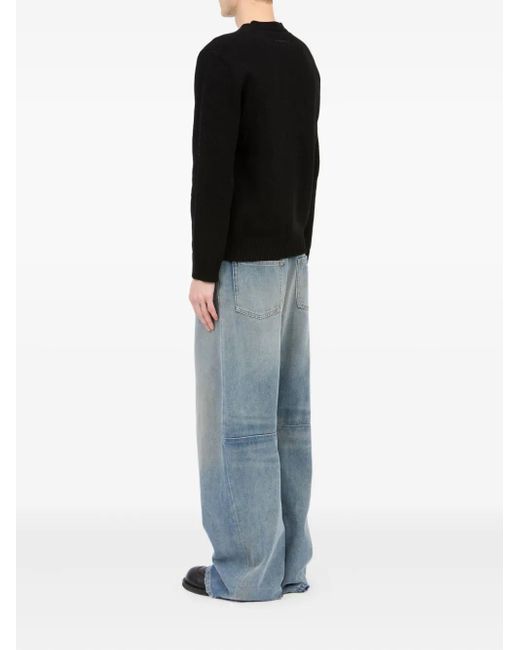 MM6 by Maison Margiela Blue Crew Neck Sweater With Ribbed Details for men