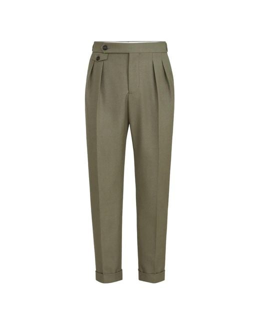 Brunello Cucinelli Green Virgin-Wool Diagonal Trousers With Reversed Double-Pleats And Waist-Tabs for men