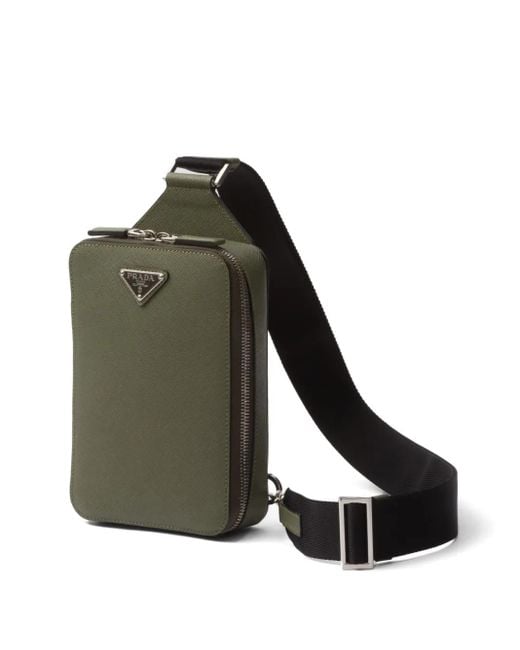 Prada Green Saffiano Leather Brique Cross-Body Bag for men