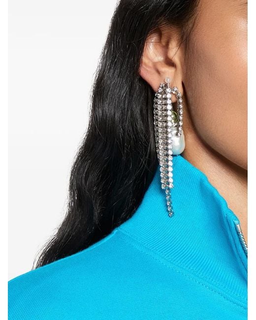 Dries Van Noten White Strass-Embellished Drop Earrings