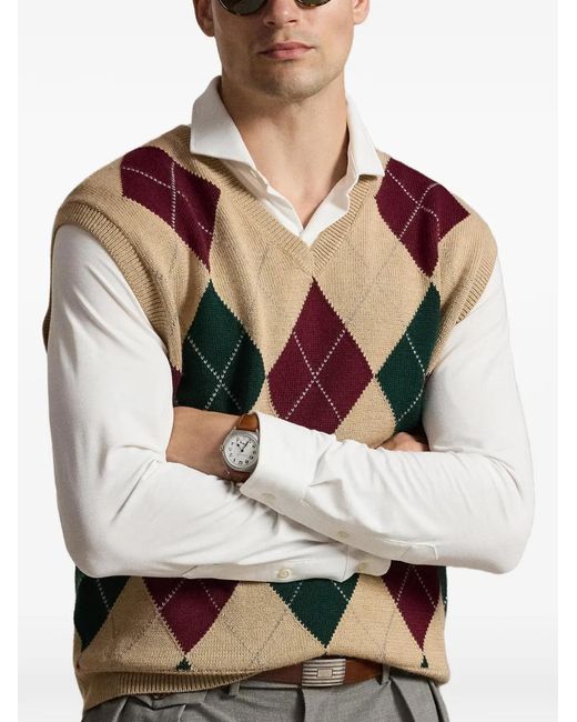 Ralph Lauren Pink Big Fit Argyle Sweater Vest for men