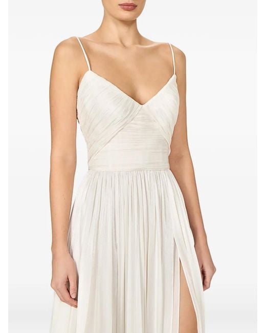 Costarellos White Fayla Draped Pleated Maxi Dress