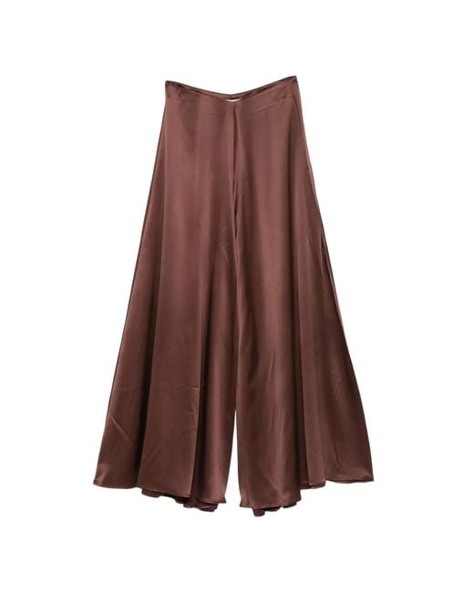 Ruohan Brown Silk Wide-Leg Trousers