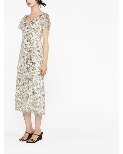 Self-Portrait White Champagne Sequinned Midi Dress