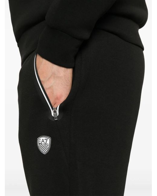 EA7 Black Rubberised Logo Track Pants for men