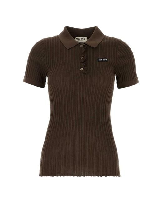 Miu Miu Brown Chocolate Stretch Jersey Polo Shirt