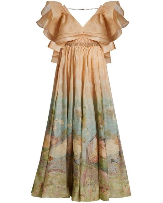 Zimmermann Natural Lyrical Endormies-print Silk Gown