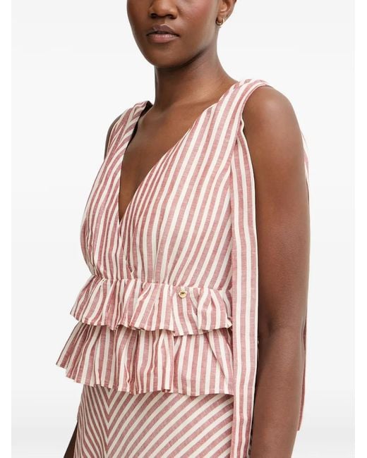 Pedro Del Hierro Madrid Pink Robe Volantée À Rayures