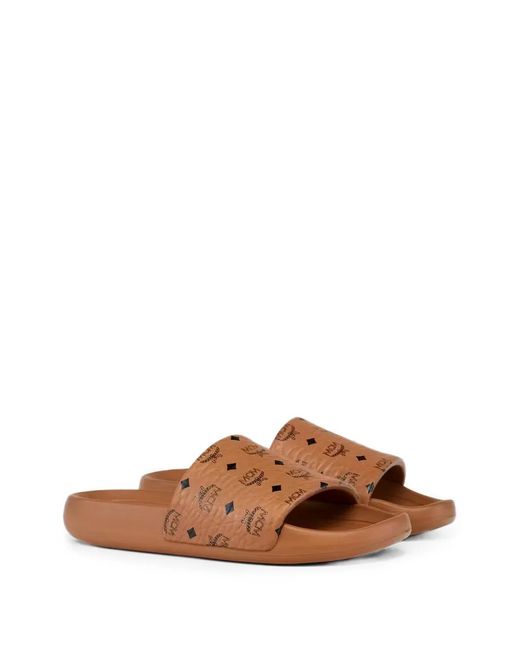 MCM Brown Visetos-Print Slides
