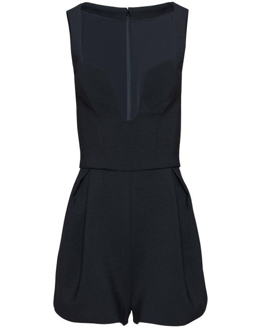 Carolina Herrera Wool Plunge Tailored Playsuit in Black | Lyst