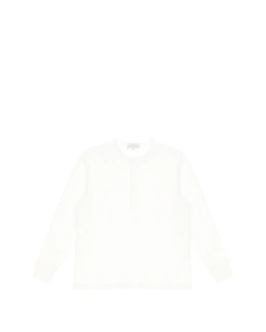 Studio Nicholson White T-Shirt À Col Tunisien Et Manches Longues for men