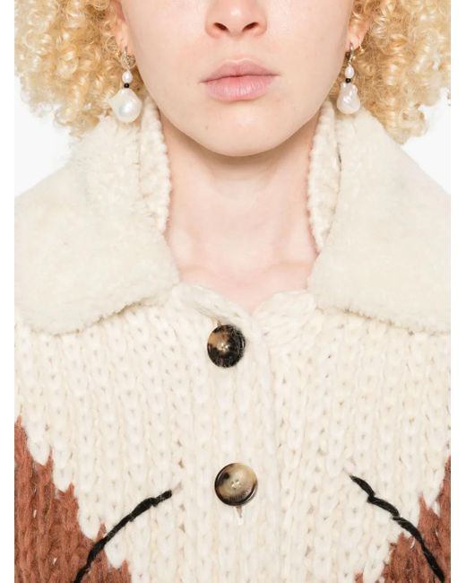 Ermanno Scervino Natural Cardigan mit Shearling-Kragen