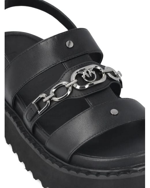 Pinko Black Leather Sandals With Chain