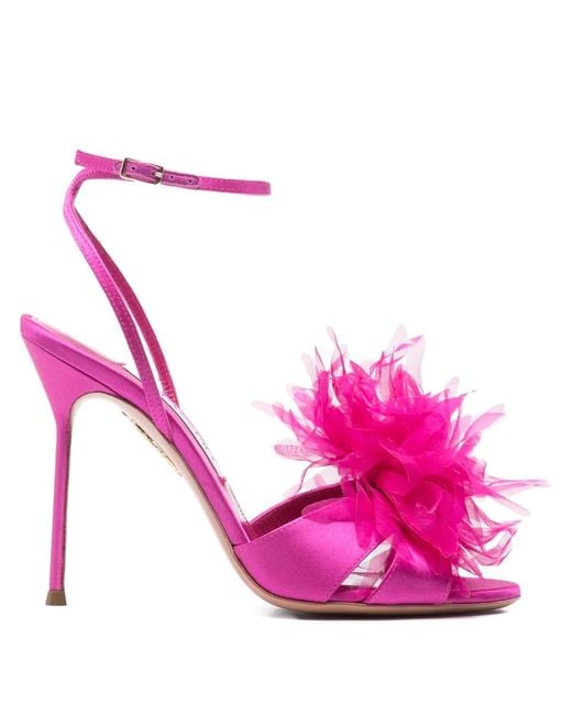 Aquazzura Pink Poème Feather-Detail Sandals