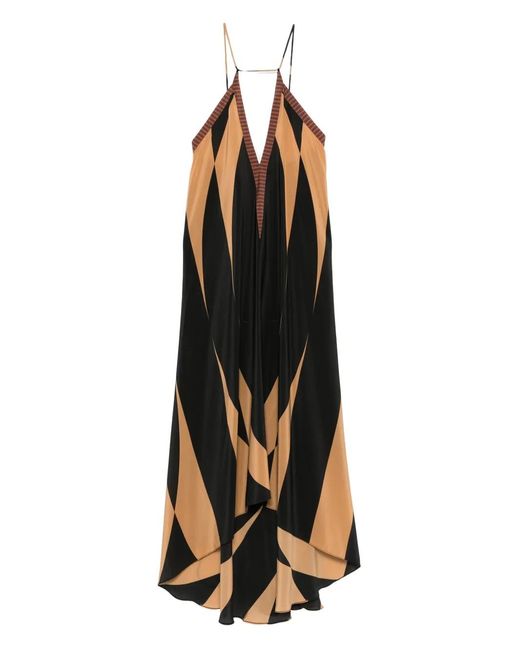 VOLANTIS Black Geometric-Print Silk Midi Dress