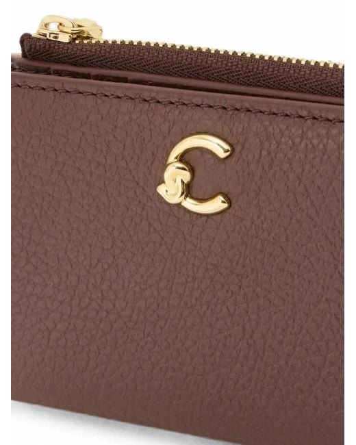Coccinelle Brown Small C-Me Logo-Plaque Pebbled Leather Wallet