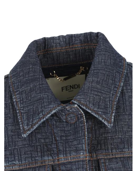 Fendi Blue Veste Crop À Logo