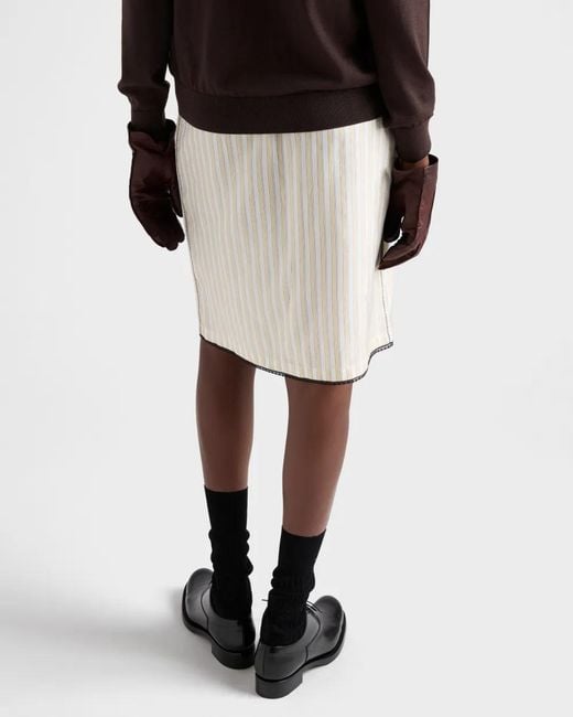 Prada White Striped Skirt With Appliqué