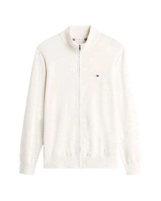 Tommy Hilfiger White Zip-Up High-Neck Sweater for men