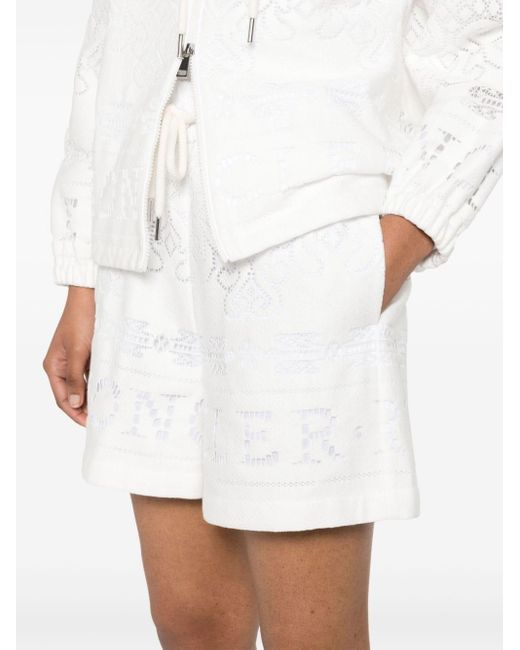 Moncler White Perforated-logo Lace Shorts