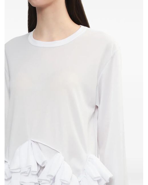 Comme des Garçons White Ruffled Long-Sleeve Top