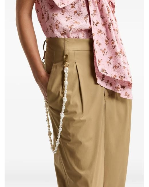 Essentiel Antwerp Natural Pleated Pearl-Detail Trousers
