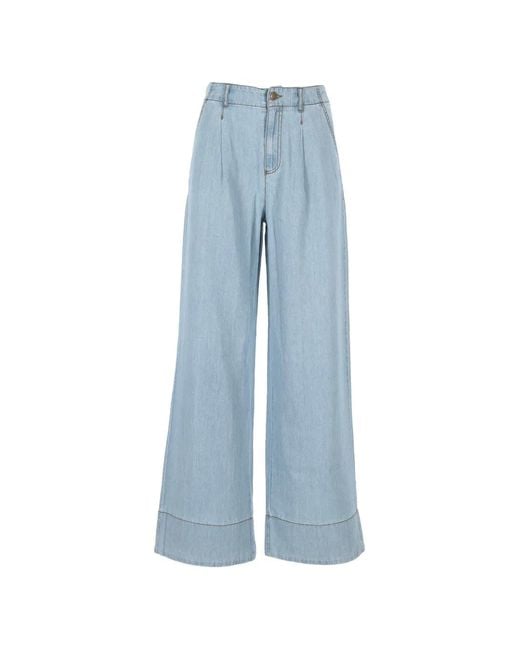 Pennyblack Blue Pleated Wide-Leg Jeans