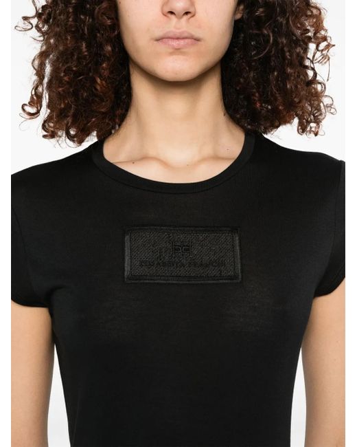Elisabetta Franchi Black T-Shirt Mit Logo-Patch