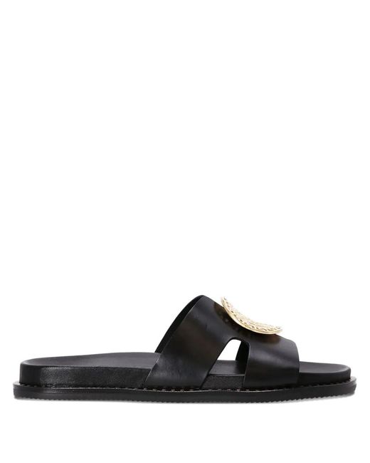 Kotris Sandals Black Leather Medallion Sandals