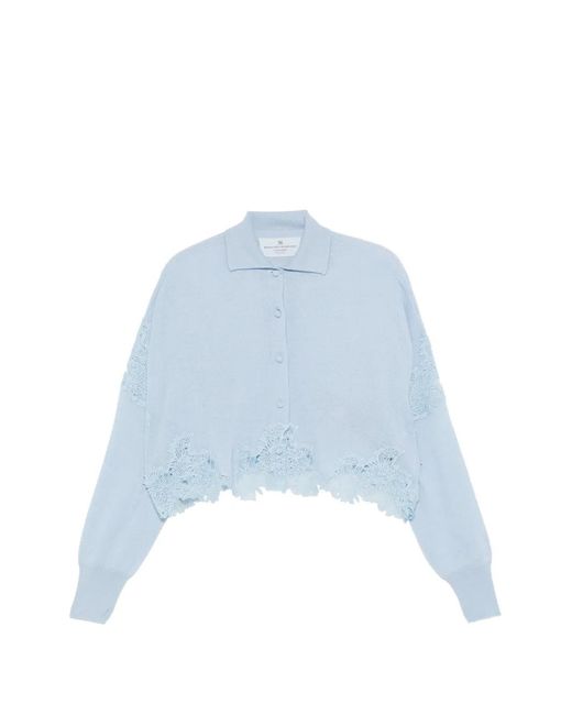 Ermanno Scervino Blue Lace-Trim Cardigan
