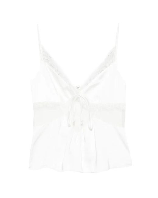 Self-Portrait White Satin Lace Top