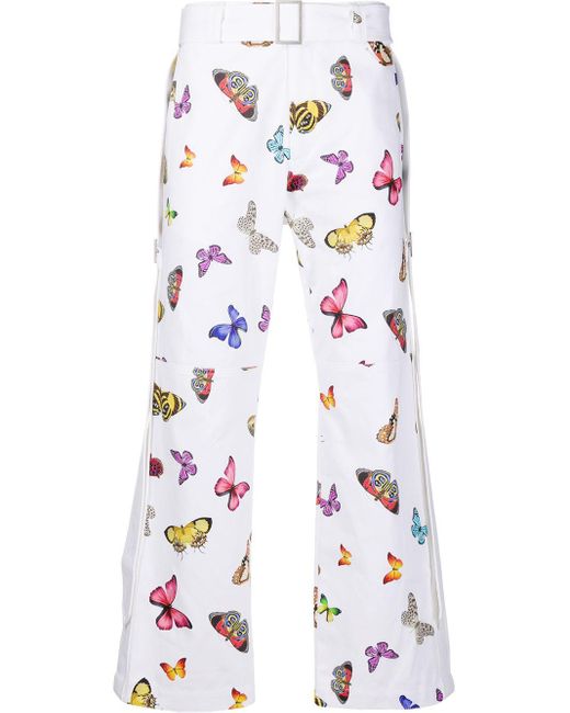 Palm Angels White Butterfly Print Straight Trousers for men