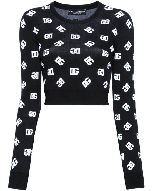 Dolce & Gabbana Black Logo-intarsia Cropped Jumper