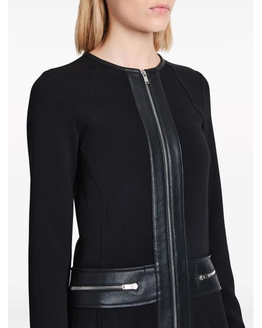 Proenza Schouler Black Faux-Leather Trim Long-Sleeved Midi Dress
