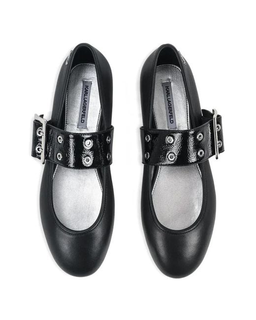 Karl Lagerfeld White Buckle-Detail Ballet Flats