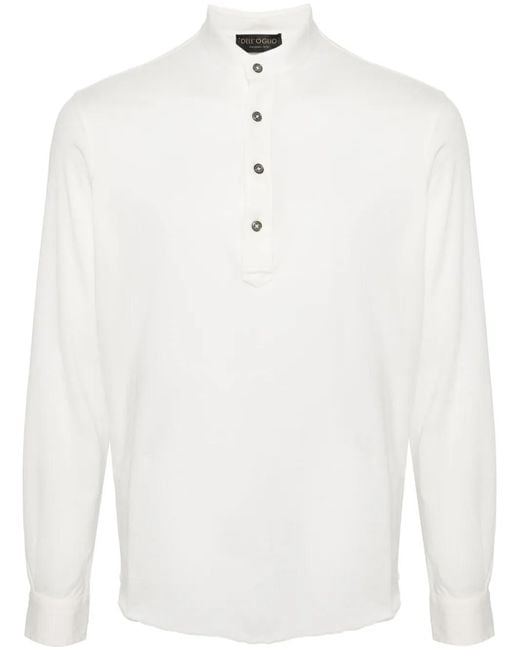 Dell'Oglio White Long-Sleeve Cotton Henley Shirt for men