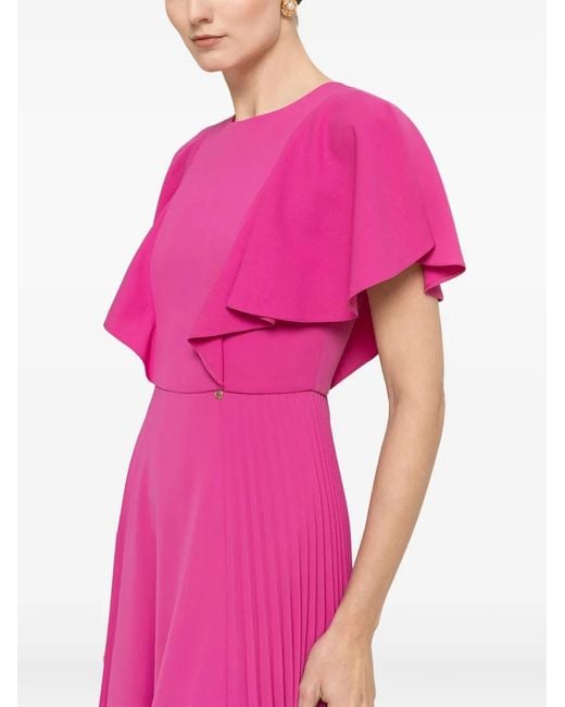 Nissa Pink Ruffled Pleated Midi Dress