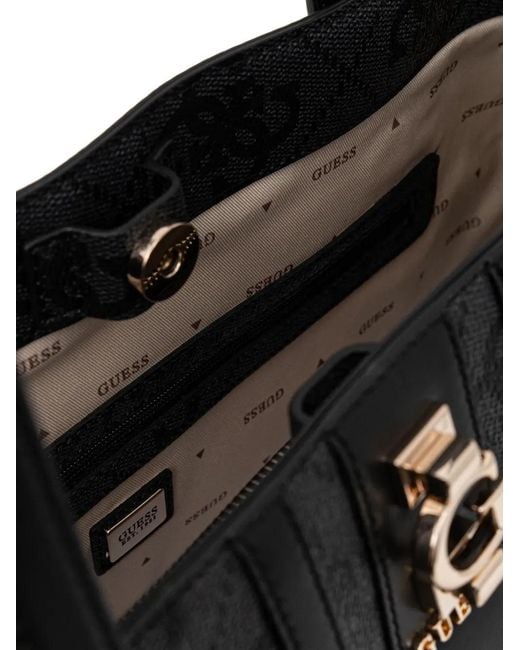 Guess Black Erenia Monogram Stripe Tote Bag