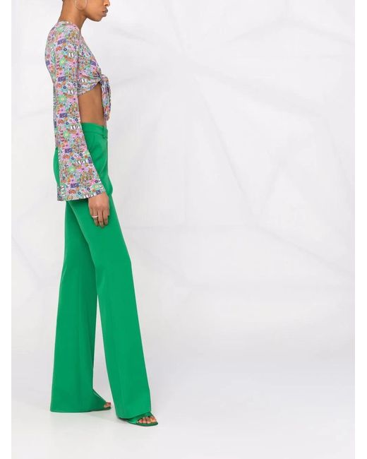 Chiara Ferragni Blue Floral-print Cropped Wrap Top