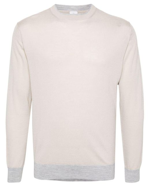 Eleventy White Contrasting-trim Fine-knit Jumper for men